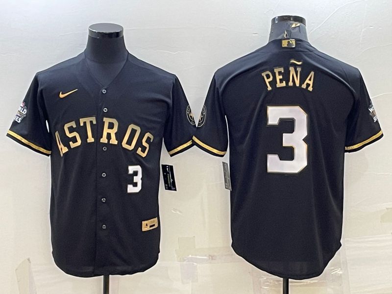 Men Houston Astros #3 Pena Black Gold Nike 2022 MLB Jerseys